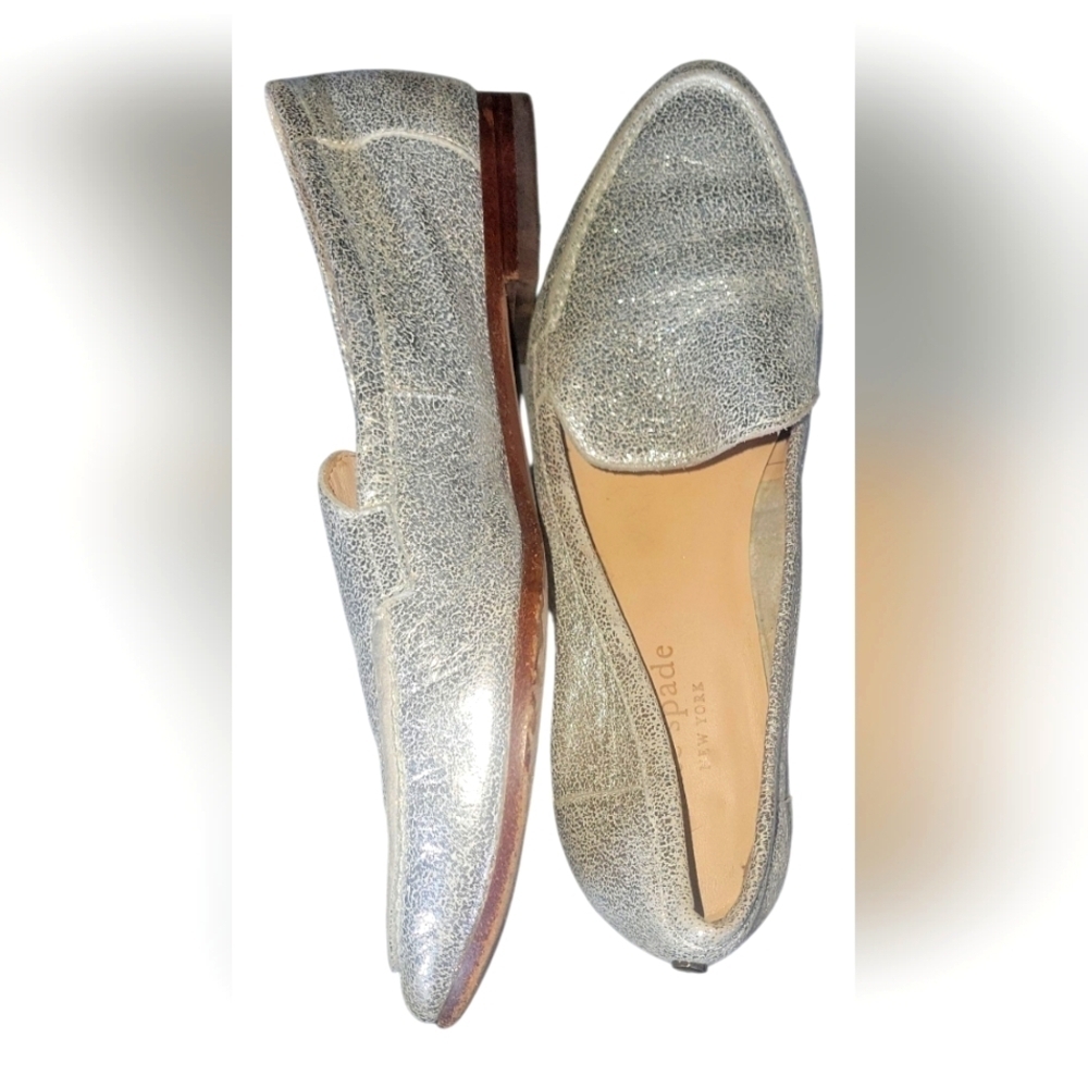 Kate Spade New York Women's Mettalic Carima Silver Leather Loafers Sz 5 1/2 M - Picture 6 of 9